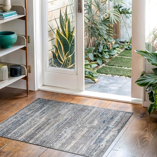 Bloom Rugs Washable Non-Slip 2' x 3' Rug - Gray/Blue/Blush Modern Abstract Area Rug for Living Room, Bedroom, Dining Room, and Kitchen - Exact Size: 2' x 3' - color: Gray / Blue / Blush, size: 2' x 3' (Rectangular)
