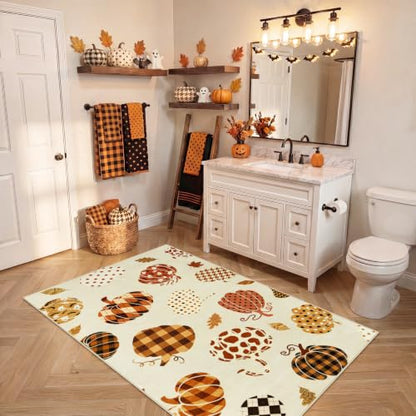 Tribesigns 3x5 Beige Halloween Fall Pumpkin Area Rug for Kitchen Entryway - color: Beige2 - Pumpkin, size: 3' x 5' (Rectangular)