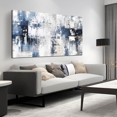 Prepeyssee White and Blue Abstract Canvas Wall Art for Living Room Bedroom Home Office Large Modern Grey Abstract Canvas Prints Picture Ready to Hang Size 29x59 - color: white, size: 29"L x 59"W
