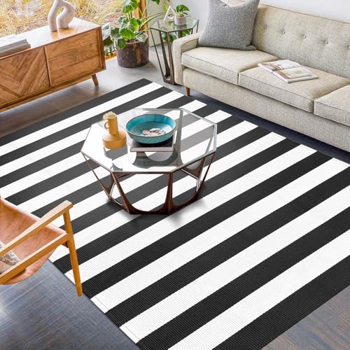 KILOCOCO Black White Striped Rug 5x7 Area Rug for Living Room Washable Rugs - color: Black and White Stripe, size: 5' x 7' (Rectangular)