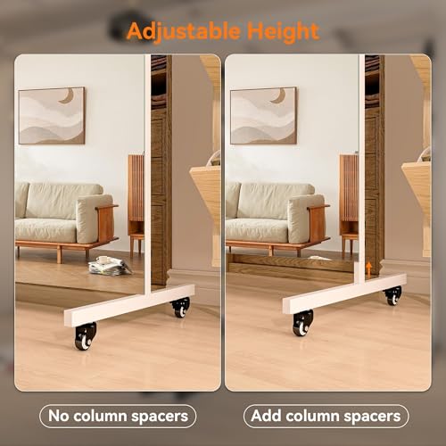 Hasipu 74.8" x 40" Extra Large Full Body Rolling Mirror, White - size: 74.8"L x 40"W