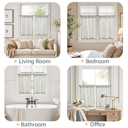 jinchan Blue Boho Linen Kitchen Tier Curtains 24 Inches Rod Pocket 2 Panels - color: Arrow | Blue on Linen, size: 26"W x 24"L (Pack of 2)