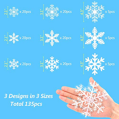 LUDILO 135Pcs Christmas Decorations Window Clings Snowflakes Window Decals - color: White