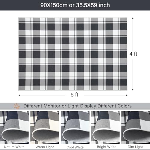 AROGAN Checkered 4x6 Area Rugs, Jute Rug for Indoor Outdoor, Black/White - color: Black, size: 4' x 6' (Rectangular)