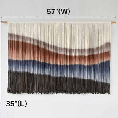 Macrame Wall Hanging Tie-Dye Bule Boho Wall Decor Yarn Fiber Art 57"W*35"L - color: Brown and Blue