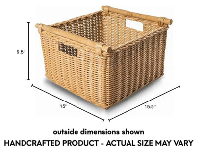 The Basket Lady Deep Pole Handle Wicker Storage Basket L, Sandstone - color: Sandstone, size: Large