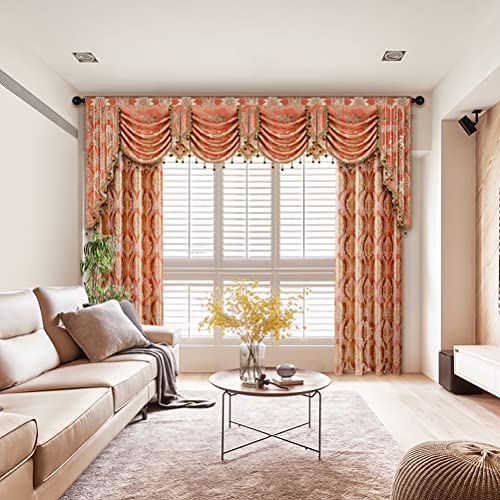 ELKCA European Style Waterfall Valance for Bedroom Damask Coffee Curtain Valance for Living Room Jacquard Curtains,Rod Pocket,1 Panel (Damask-Coffee, W110) - color: Valance,damask-coffee, size: 110"W x 43"L (Pack of 1)