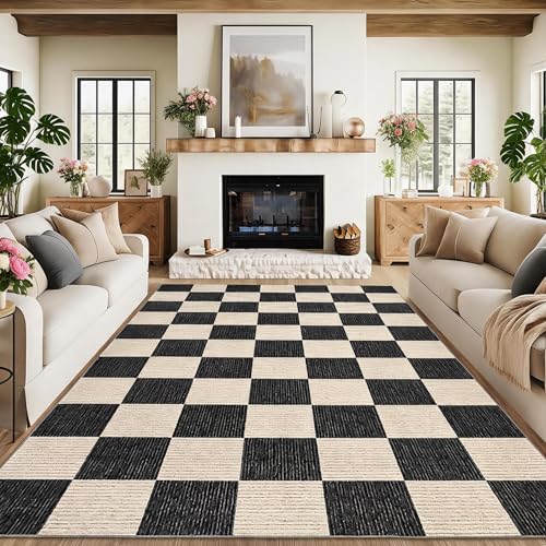 Garvee 8x10 Rugs for Living Room Modern Rug Bedroom Washable Rugs, Black - color: Checkered - Black, size: 8' x 10' (Rectangular)