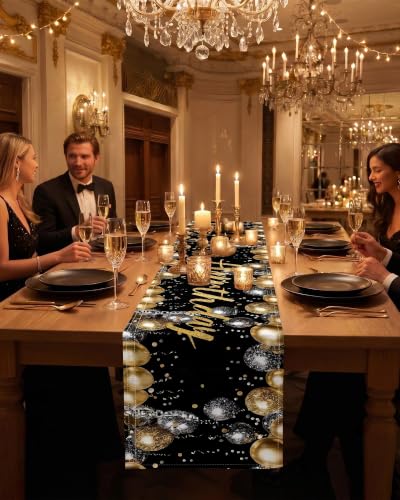2pc Black Gold Birthday Table Runner 18x72 Inch Party Decor - color: Black-2pc