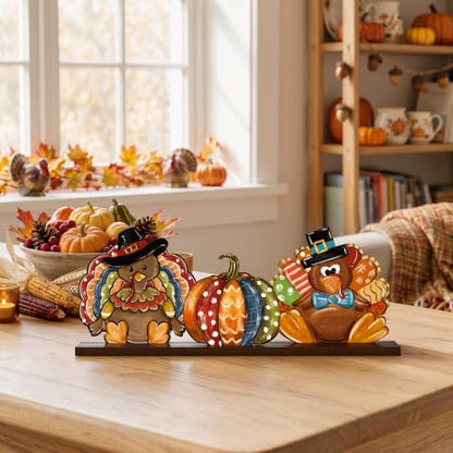 Smile Thanksgiving Wooden Decor Indoor Turkey Pumpkin - style: Turkey Pumpkin