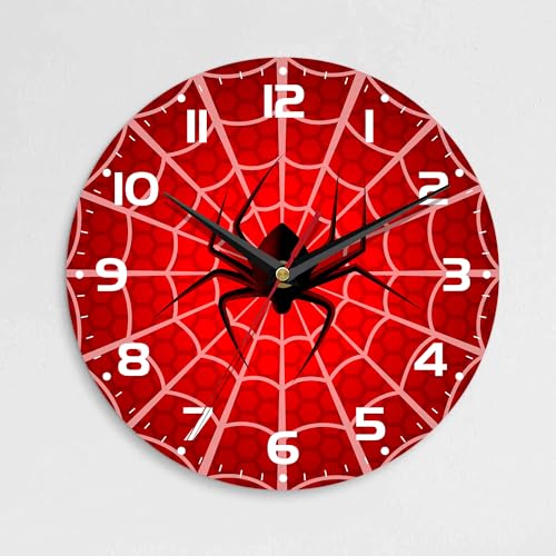 Wall Clock, 10 Inch Silent Non-Ticking Home Kitchen Decor, Battery Operated for Bathroom Bedroom Living Room Office(Red Spider Web) - color: Red Spider Web