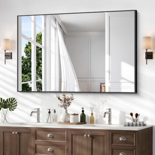 36x55 Inch Bathroom Mirror, Black Framed Rectangle Vanity Mirrors for Wall - color: Frame, size: 36"L x 55"W