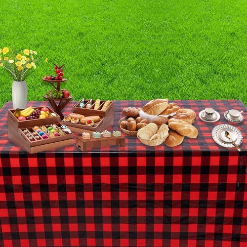 Kesfey Red and Black Gingham Tablecloth Christmas Party Table Cover 3 Packs - color: Red and Black