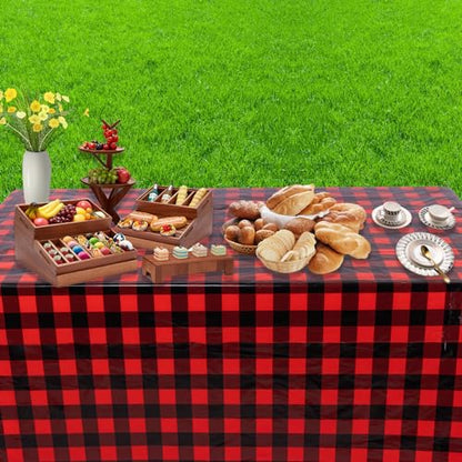 Kesfey Red and Black Gingham Tablecloth Christmas Party Table Cover 3 Packs - color: Red and Black