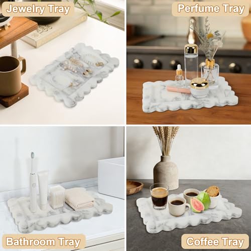 100% Marble Vanity Tray for Bathroom Counter, Kitchen, Coffee 11.8" - color: Calacatta White