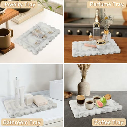 100% Marble Vanity Tray for Bathroom Counter, Kitchen, Coffee 11.8" - color: Calacatta White