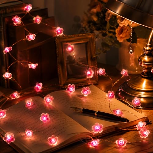 USB & Battery Powered 10ft 30 LED Cherry Blossom String Lights Party Decor - color: 13ft Pink Flower Lights