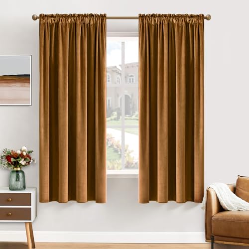 MIULEE Golden Brown Blackout Velvet Curtains Drapes 63 Inch Long 52"x63" - color: Golden Brown, size: 52"W x 63"L (Pack of 2)