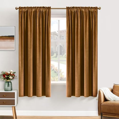 MIULEE Golden Brown Blackout Velvet Curtains Drapes 63 Inch Long 52"x63" - color: Golden Brown, size: 52"W x 63"L (Pack of 2)