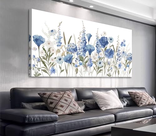 Elegant Blue White Flowers Wall Art Botanical Canvas Prints, 20"x40" - color: Blue White Botanical Flowers, size: 40"L x 20"W