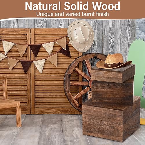 Barydat 3 Pcs Rustic Wood Risers for Display, Square Nesting Cupcake Stands