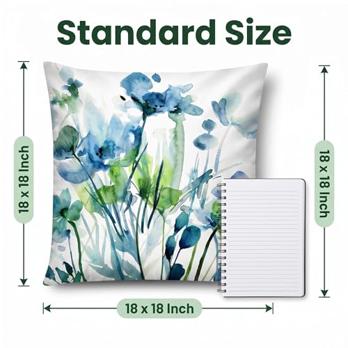 COMMINY Blue Green Linen Pillow Covers 18x18 Set 6 Floral Throw Cover - color: Blue Green Hydrangea Flower, size: 18" x 18" (Pack of 6)