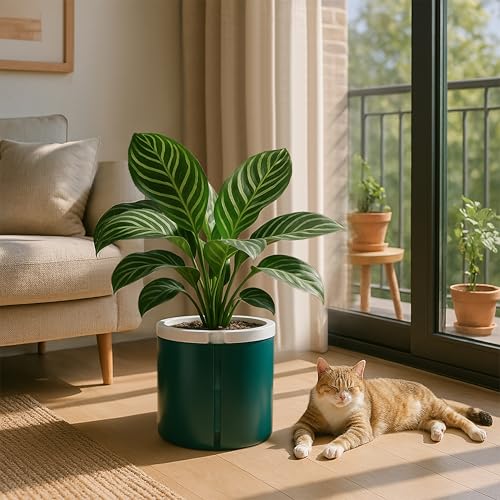 D'vine Dev Self Watering Terracotta Pot, Teal Glass Cup, 8 in, 37-X-C-5 - color: Teal, size: 8 Inch