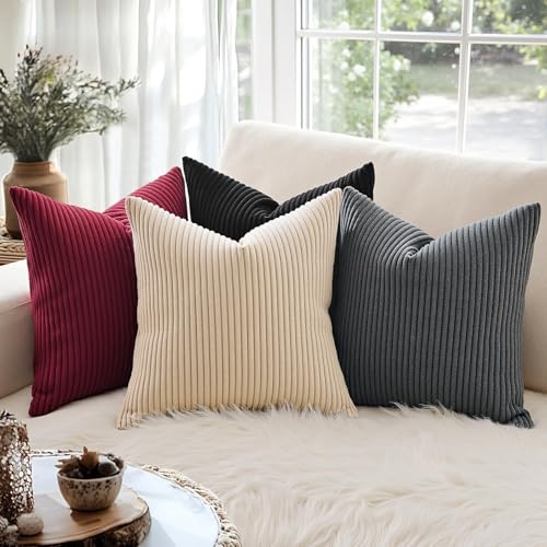 MIULEE Decorative Corduroy Throw Pillow Covers Set of 2 16x16 Burgundy - color: Burgundy, size: 16" x 16" (Pack of 2)
