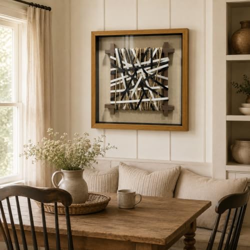 BrightA Wabi-Sabi Hand-Woven Jute Rope Framed Rustic Wall Art - color: Black + White + Natural Beige + Natural wood tone, size: 23.6"x23.6"