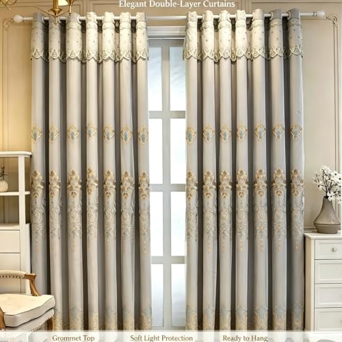 Amidoudou European Curtains with Valance, Double Layer, Grey, 51x90 Inch - color: Grey, size: 51"W x 90"L (Pack of 2)