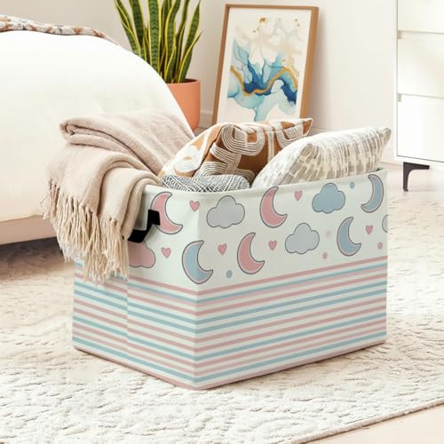 Pastel Moons Clouds Laundry Hamper, 56L Large Foldable Laundry Basket with Handles, for Family Clothes, Toy Storage Bin, Blankets,Decorative Organizer for Shelves & Closet Home Decor Bedroom & Nursery - color: Pastel Moons Clouds