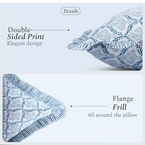 CPC Indigo Regal Block Print Ruffle Sham Pillow Cover 12x20 Inch, Pack of 1 - color: Indigo Regal, size: 20" x 12" (Pack of 1)