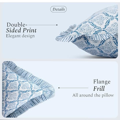 CPC Indigo Regal Block Print Ruffle Sham Pillow Cover 12x20 Inch, Pack of 1 - color: Indigo Regal, size: 20" x 12" (Pack of 1)