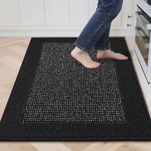 BEQHAUSE Kitchen Rugs 32"x48", Non Slip Kitchen Floor Mats Washable, Black - color: Black, size: 32" X 48" (Rectangular)