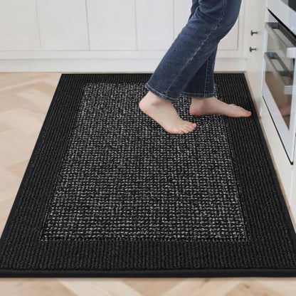 BEQHAUSE Kitchen Rugs 32"x48", Non Slip Kitchen Floor Mats Washable, Black - color: Black, size: 32" X 48" (Rectangular)