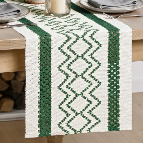 Artoid Mode Forest Green Stripe Diamond Woven Table Runner 12x48 Inch - color: Forest Green, size: 12" x 48", Table Runner