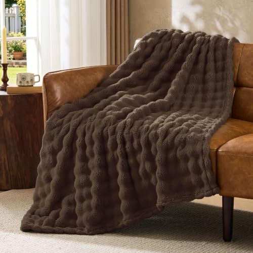 BEDELITE Chocolate Brown Fleece Bubble Throw Blanket for Couch, 50x60 Inch - color: Chocolate Brown, size: Throw(50"x60")