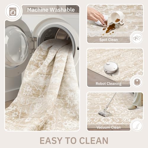 Soalmost Runner Rug Non-Slip for Kitchen 2x5, Washable Soft Hallway Rug - color: Beige, size: 2' x 5' (Runner)