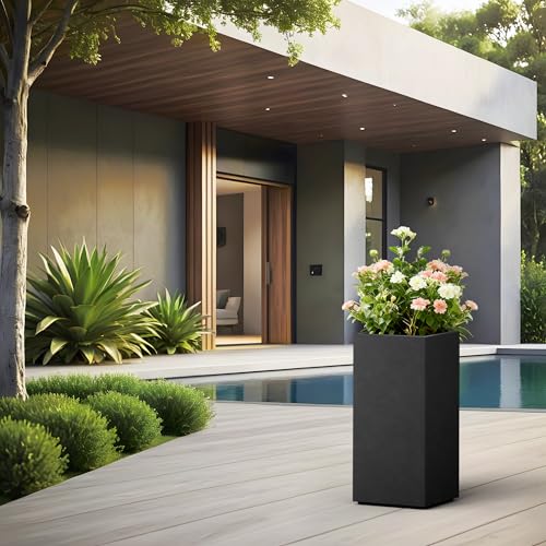 Kante Accent Column Square Black Concrete Planter 23.6" H, Outdoor - color: Black, size: 23.6" H