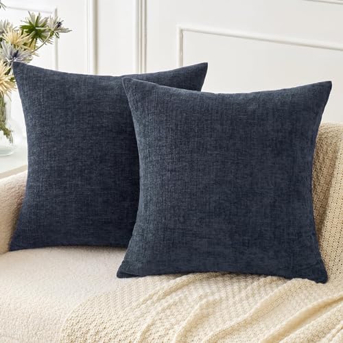 MIULEE Soft Chenille Throw Pillow Covers Dark Navy 16x16 Inch Pack of 2 - color: Dark Navy, size: 16" x 16" (Pack of 2)
