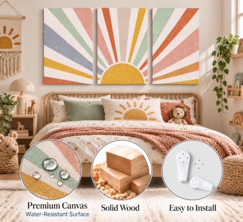HLEOXPY 3 Pieces Nursery Boho Canvas Wall Art 12x16in - color: boho-Canvas, size: 12x16in