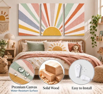 HLEOXPY 3 Pieces Nursery Boho Canvas Wall Art 16x24in - color: boho-Canvas, size: 16x24in