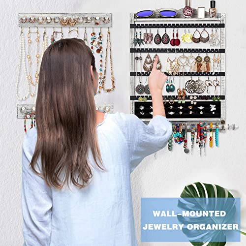 Wall Jewelry Organizer,3Pcs Hanging Jewelry Organizer,Wooden Jewelry Holder - color: White