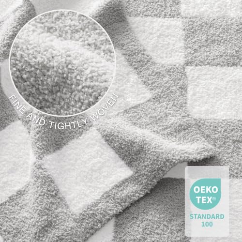 Exclusivo Mezcla Checkered Knit Blanket Twin Size for Bed, Light Grey - color: Light Grey, size: Twin (60"x80")