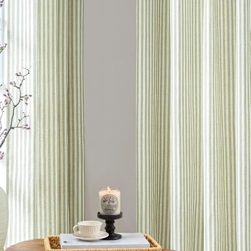 jinchan Linen Curtains 84 Inch Sage Green Stripe on Linen Grommet 2 Panels - color: Sage Green on Linen, size: 50"W x 84"L (Pack of 2)