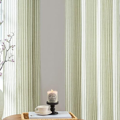 jinchan Linen Curtains 84 Inch Sage Green Stripe on Linen Grommet 2 Panels - color: Sage Green on Linen, size: 50"W x 84"L (Pack of 2)