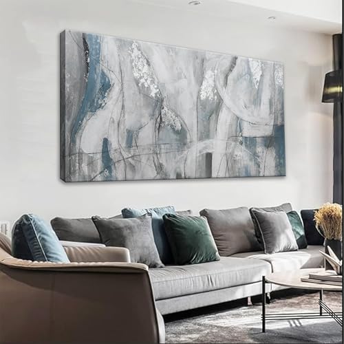 YISXINOAG Blue White Abstract Canvas Wall Art Decor For Living Room | 29x58 Inch blue white abstract wall art, textured canvas print for bedroom office dining room home decor - color: Silver, size: 58"L x 29"W