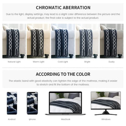 BOURINA Knitted Throw Blanket Boho Chenille Outdoor Blanket,Navy 50x60Inch - color: A-navy, size: 50"×60"
