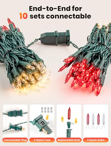 Red and Warm White Christmas Lights,13FT 50 Count Mini Lights - color: Red Clear (Green Wire), size: 50 count