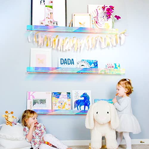 2 Packs 24 inches Iridescent Acrylic Shelves,Book Shelf for wall - color: 24in-iridescent